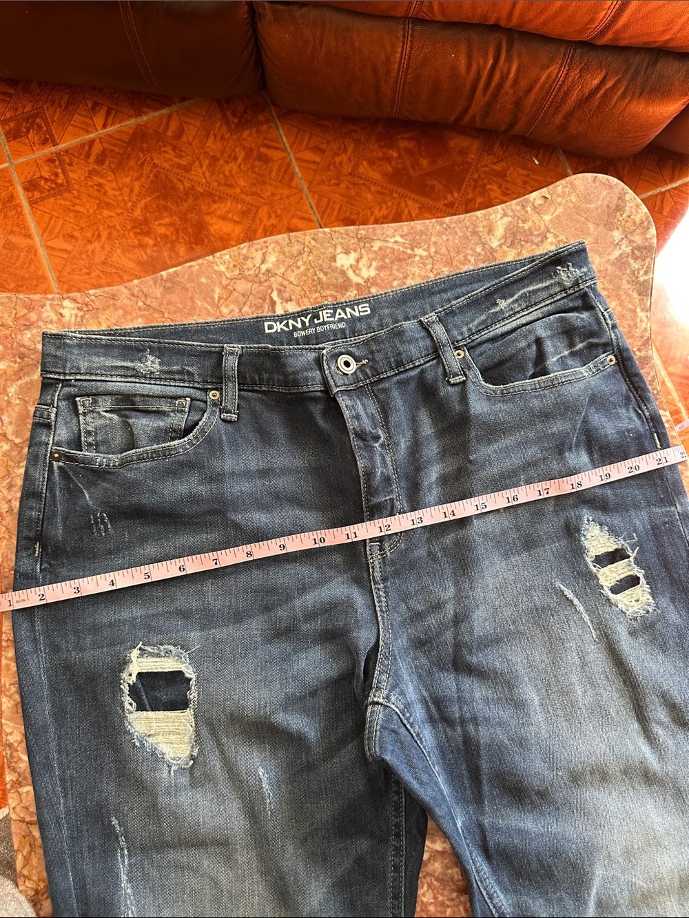 Dkny Women’s Distressed Dark Blue Straight Jeans - Picture 13 of 15